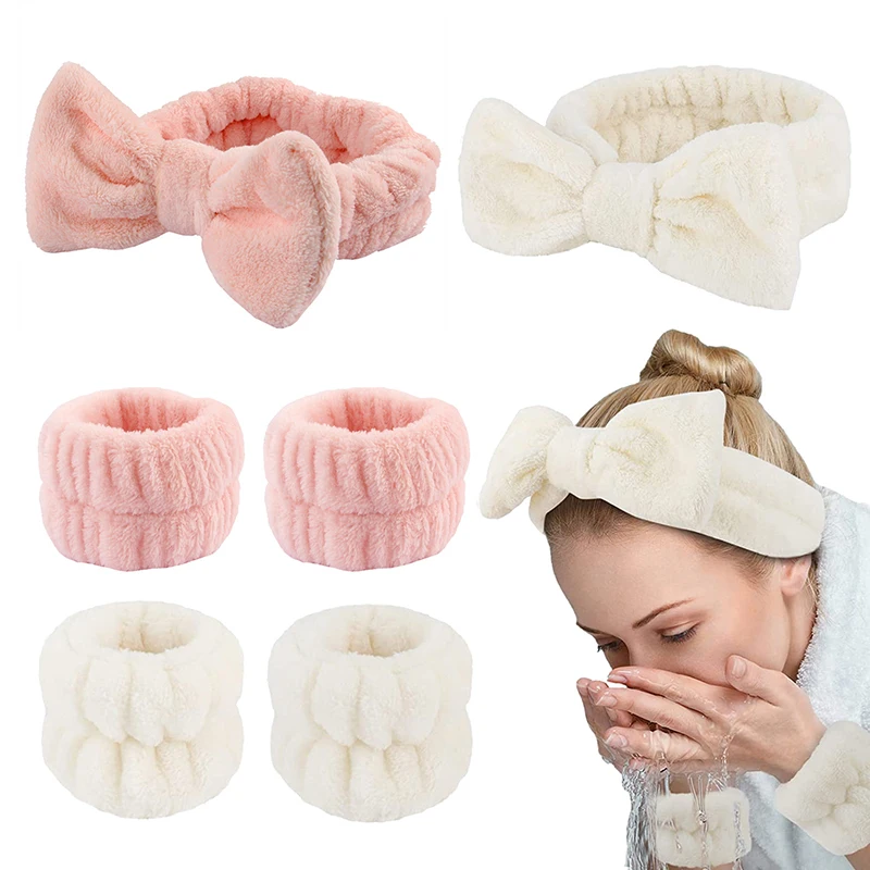 

Cute Fashion Multifunctional Face Washing Cuffs Waterproof Water Absorbent Wristband Headband Hair Accessory Set For Women