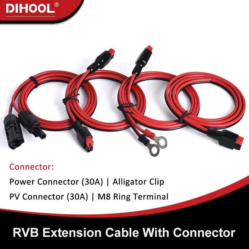 

2.5mm² Extension Cable with Power Connector,Solar PV MC,M8 Ring terminal,Crocodile clips 30A 600V Power Battery Extended wire