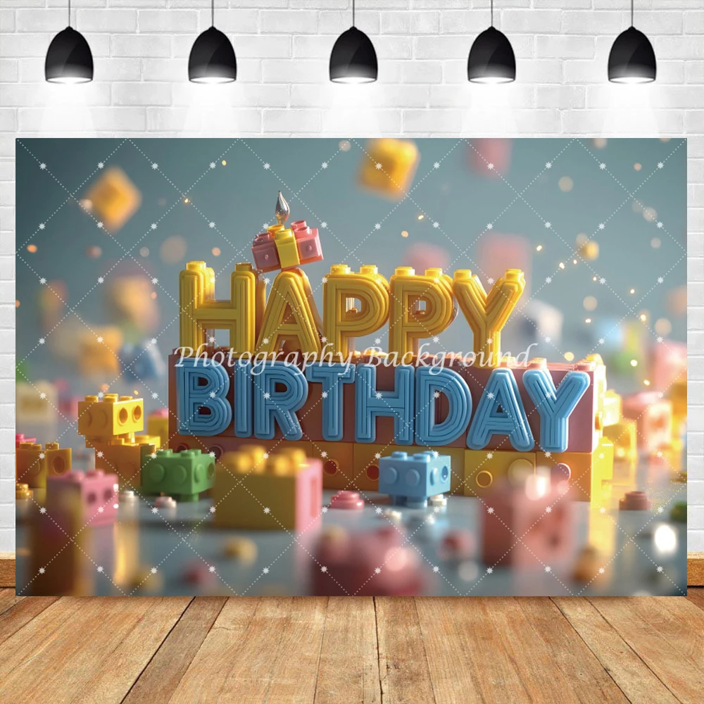 خلفية مكعبات البناء مع رسائل عيد ميلاد سعيد ثلاثية الأبعاد خلفية تصوير للأطفال لحفلات أعياد الميلاد وحفلات استقبال المولود الجديد