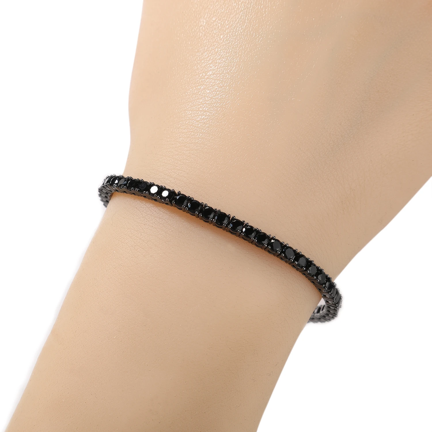 UWIN Schwarzes Tennis-Kettenarmband mit runden Zirkonia-Steinen (AAA-Qualität) – Hip-Hop-Schmuck für Rapper – Detail 13