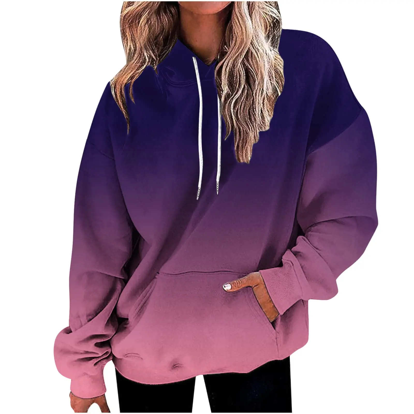 

Women's 3D Gradient Printed Long Sleeve Loose Hooded Sweatshirt 2024 New Simple All-match Ladies Casual Long Sleeve Pullover