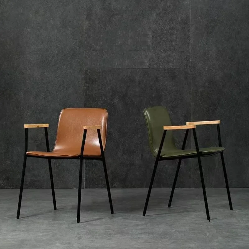 Simple Backrest Leather Dining Chair Modern Designer Iron Art Office Stool Nordic Retro Industrial Style Coffee Chair