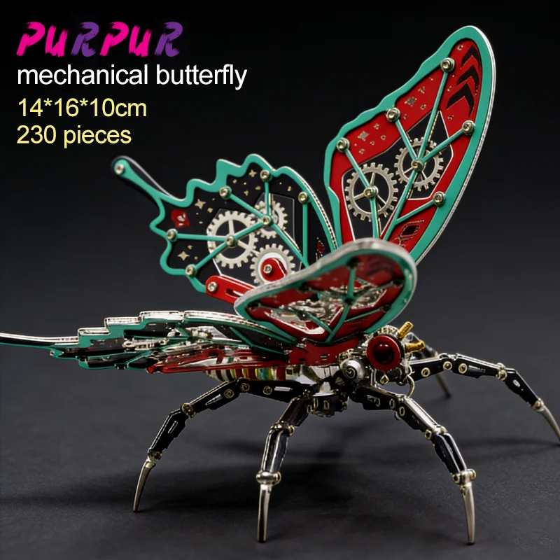 DIY Punk 3D Mechanical Metal Insect Assembly Kit Colorful Butterfly Stainless Steel Puzzle Model Kit for Adults and Boys Toy G