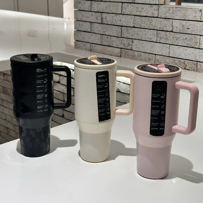Travel Mug, 40oz Stainless Steel Vacuum Insulated Tumbler with Handle & Straw - Leak-Proof for Home Office Outdoor