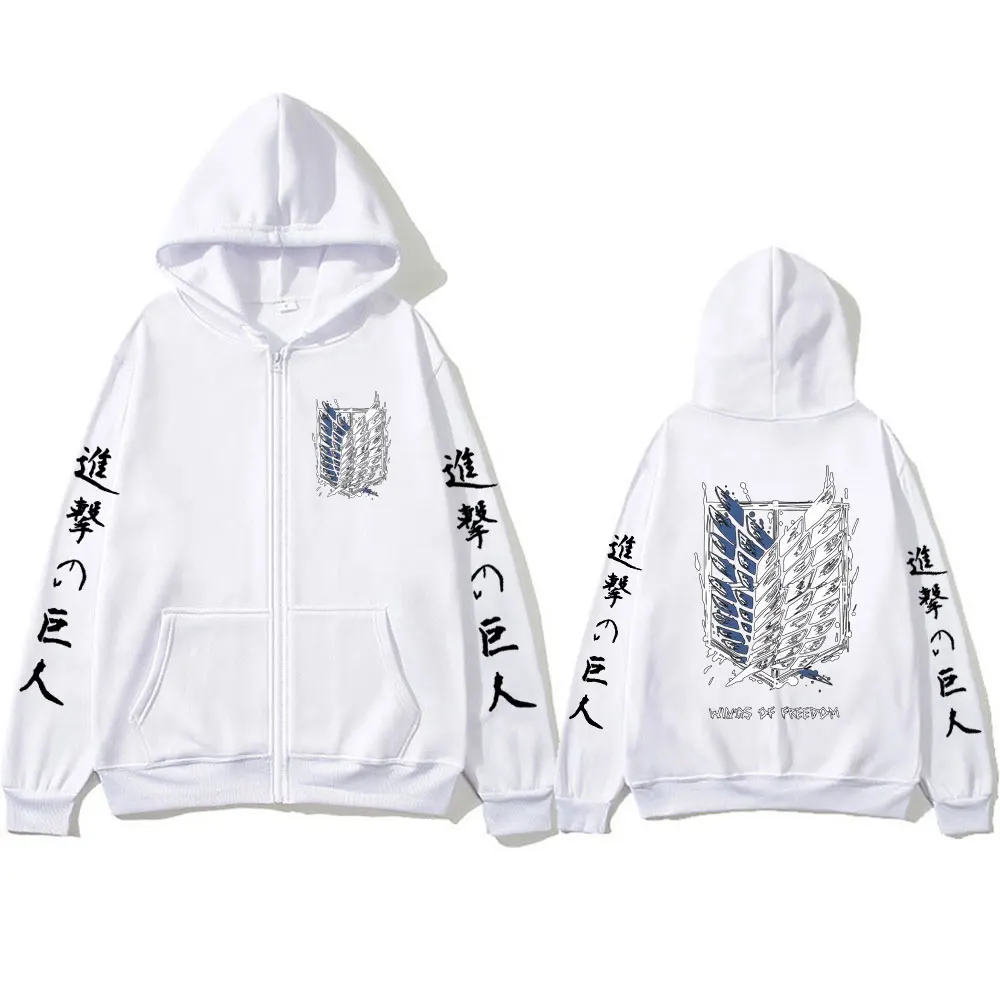 Anime Attack on Titan Zipper Hoodies Mikasa Ackerman Eren Jaeger Wings of Freedom Logo Zip Up Sweatshirts Pullovers Jacket Caots