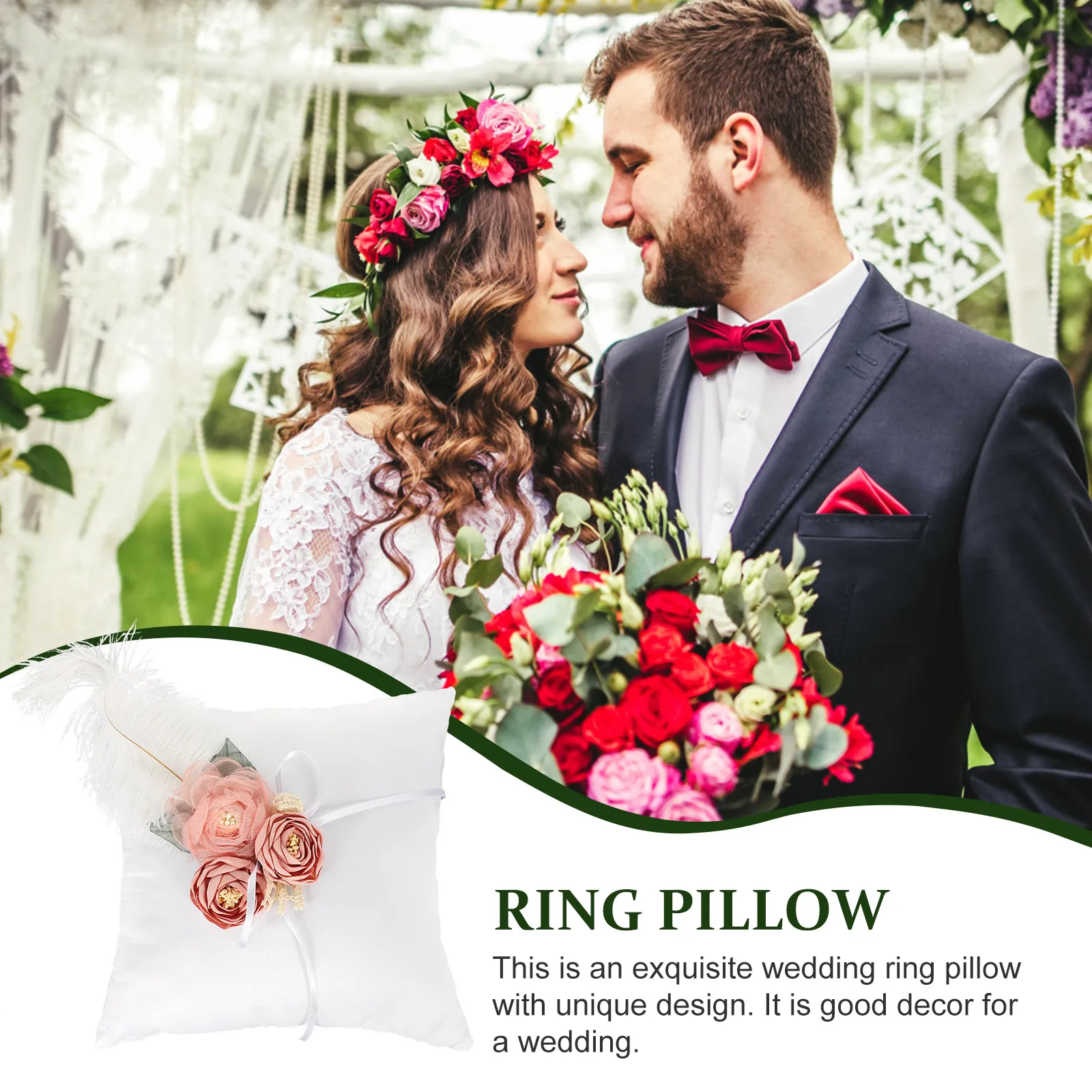 

Ring Pillow Wedding Ring Cushion White Flower Reusable Decorative Bridal Supply Soft Cloth Compact Size Party DIY