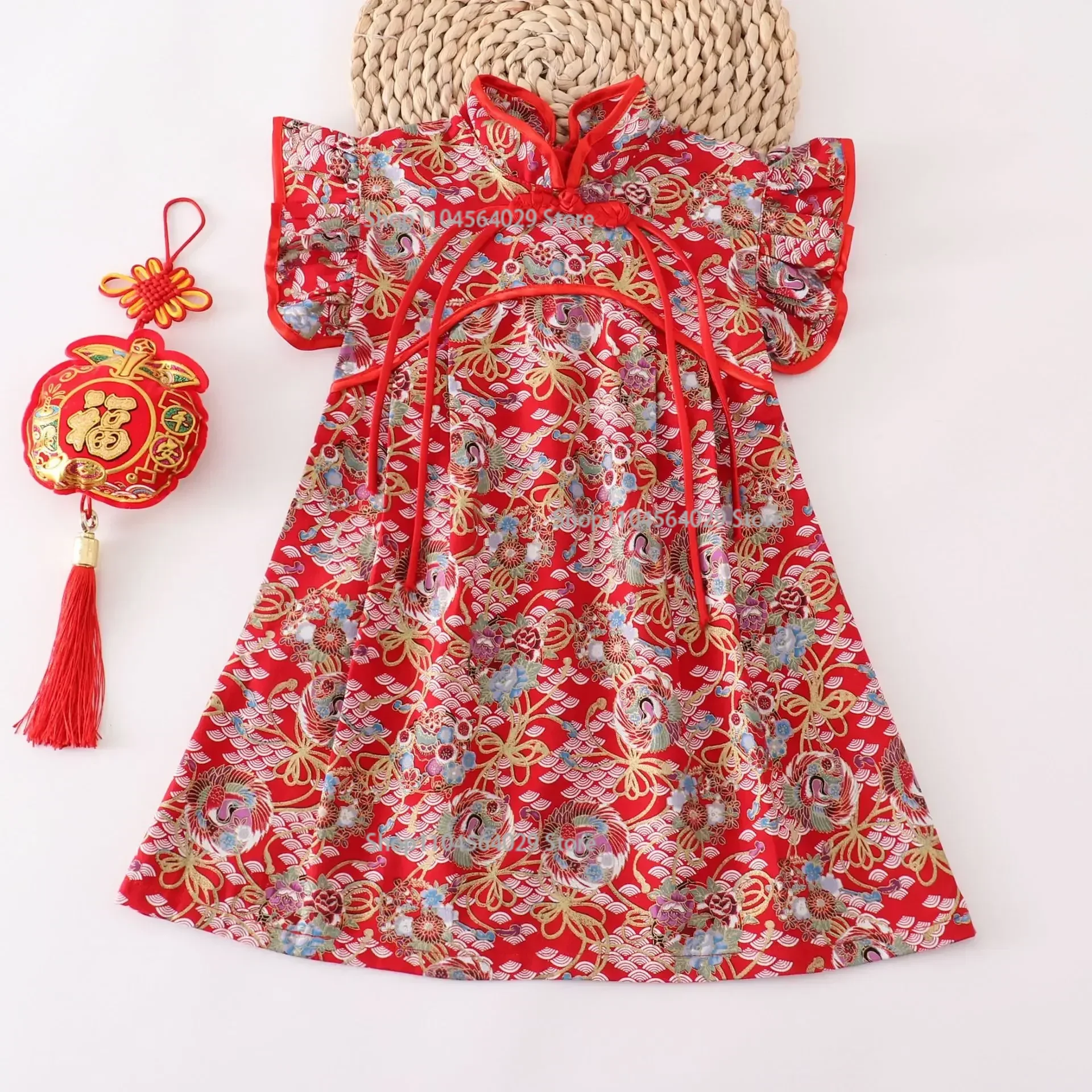 Fashion Casual Girls Dresses Perform Outfit Summer Kids Cheongsams Costume Red Baby Qipao Chinese Girl Clothes Dress Vestidos