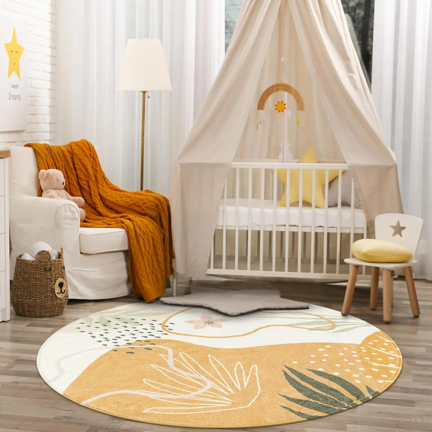 

Круглый коврик в стиле бохо — моющийся нескользящий напольный коврик, ультрамягкий ковер с ботаническим принтом для детской комнаты, спальни, кухни, общежития