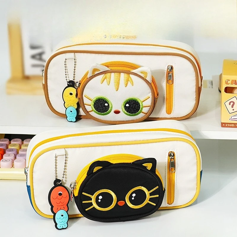 

Милый пенал с мультяшным котом, студенческая коробка для канцелярских принадлежностей большой емкости и высоким внешним видом для мальчиков и девочек, пенал