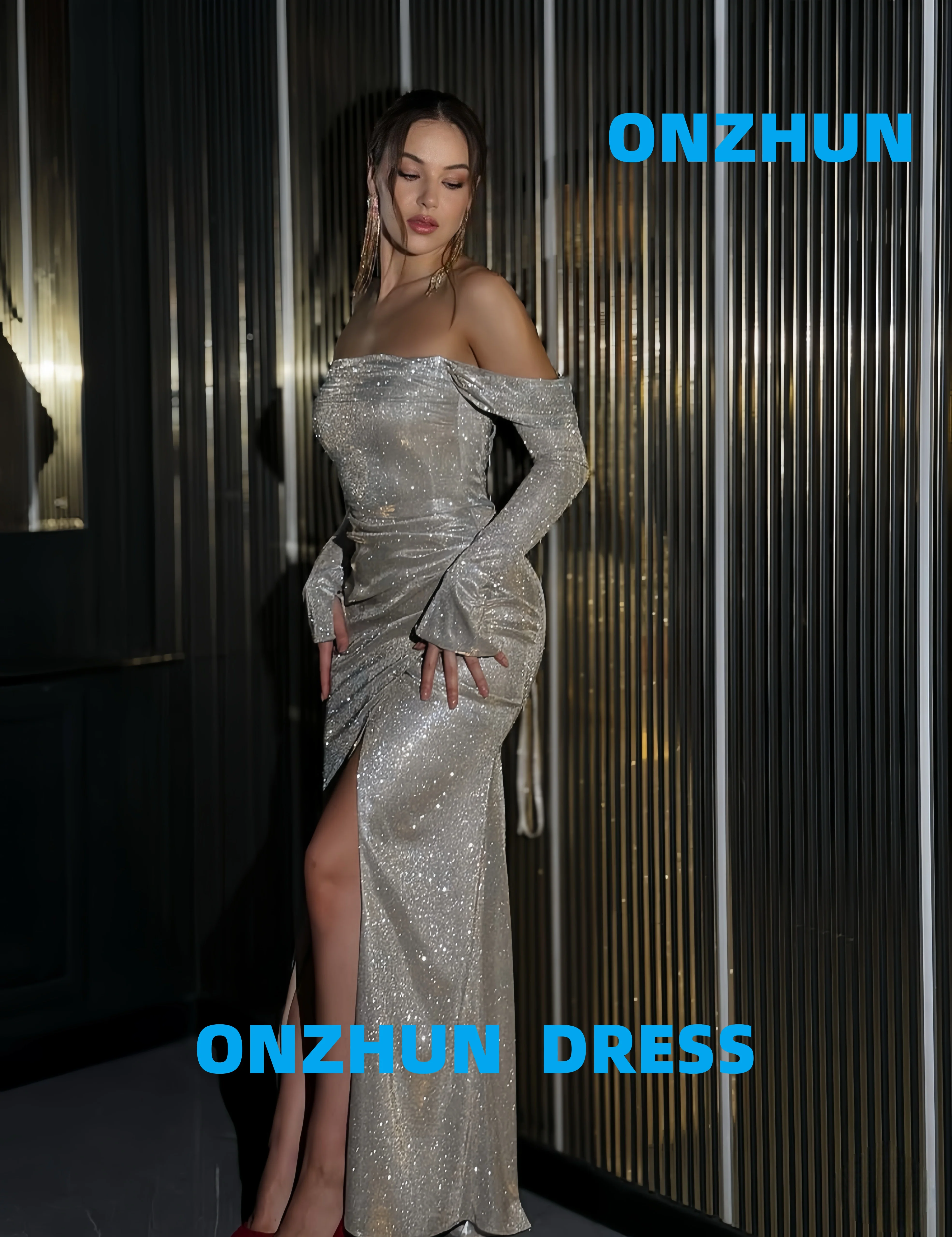 

Customized strapless long sleeves mermaid elegance luxurious evening dresses women evening dress modern Evening dresses