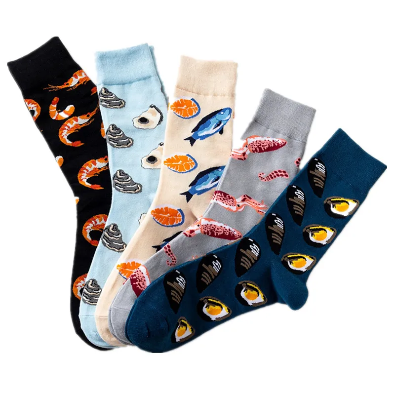 Cotton Fashion Personality Unisex Men Happy Socks Street Skateboard Fruits SeaFood Dogs Harajuku Funny Boys Male Causal Sox Gift