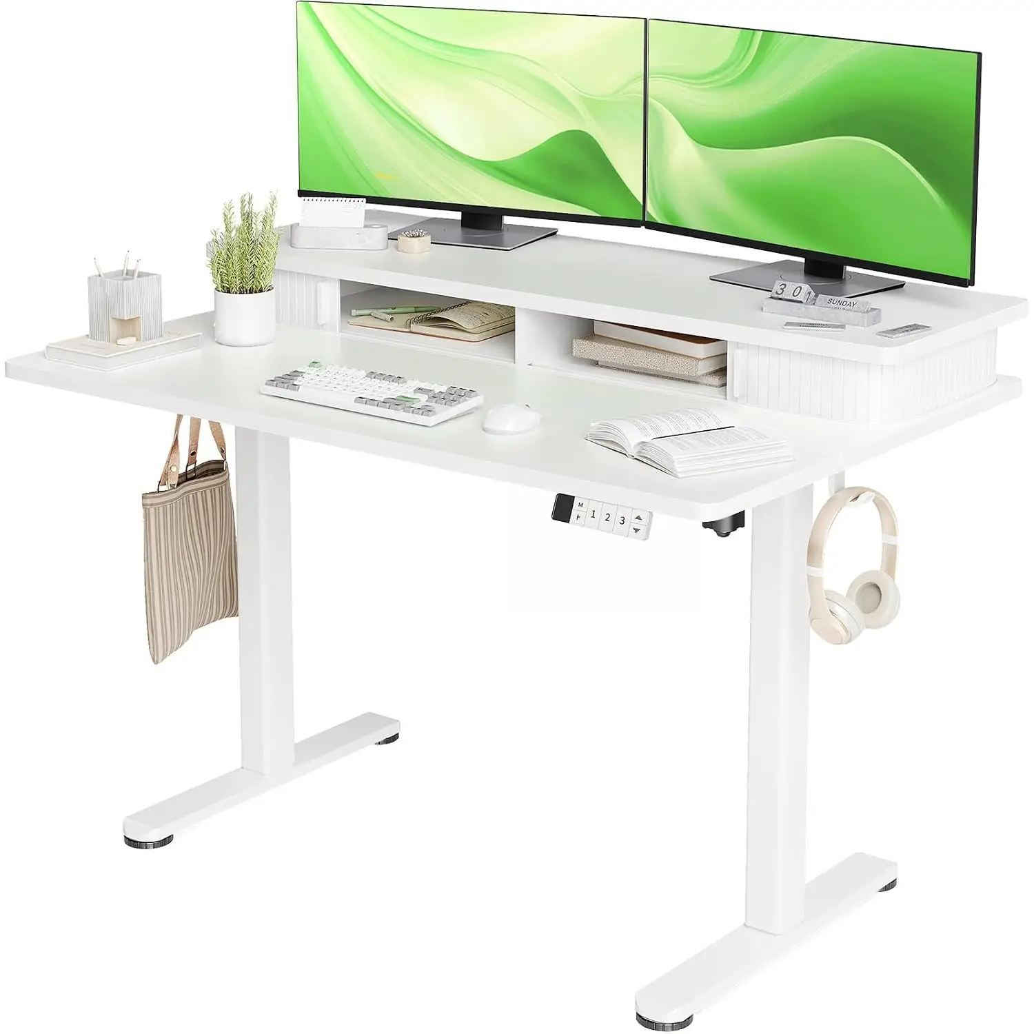 Electric Height Adjustable Standing Desk with Monitor Shelf, 48x24 Inch Sit Stand Desk 3 Memory Presets Home Office, Customized
