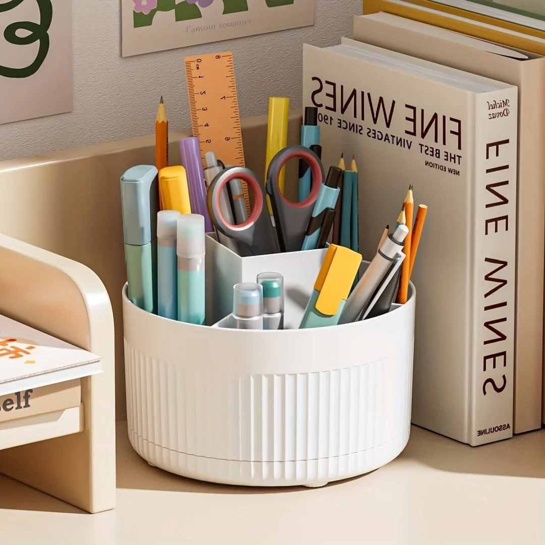 A desktop pen holder, pencil holder, 5 slots, 360° rotating desktop organization stand, office, school, pen holder jar,...