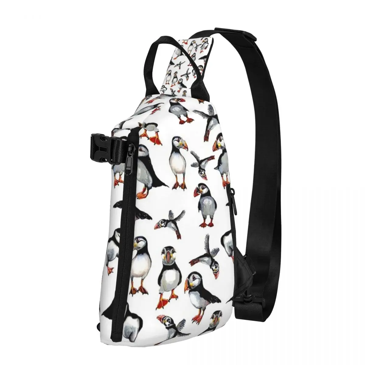 Puffins Pattern Chest Bag Men Sling Crossbody Backpack Chest Bag Travel Hiking Daypack Shoulder Bag