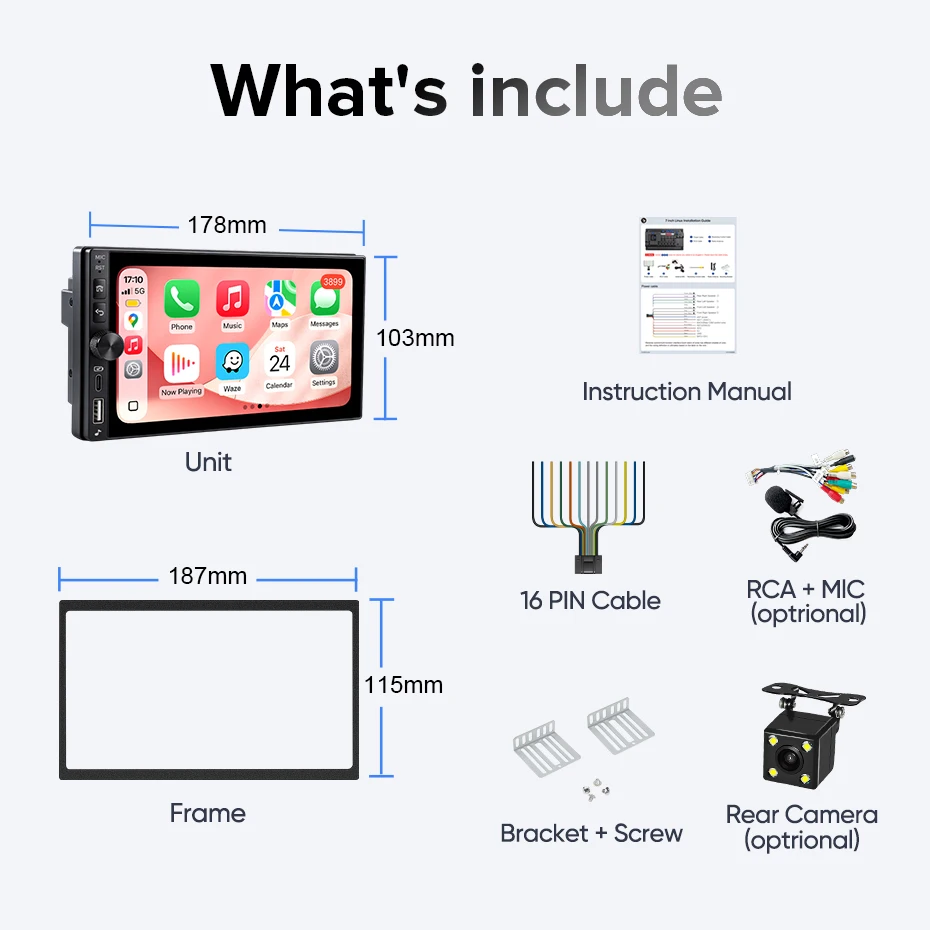 Radio para Auto AINAVI Universal 2 Din, Bluetooth, Carplay Inalámbrico, Android Auto, Pantalla Carplay para Auto, Carplay para Coche, Radio para Auto, Estéreo para Auto, Pantalla para Auto, Sistemas Inteligentes para Auto K60 de 7 Pulgadas 6