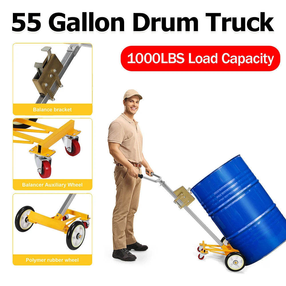 Wózek składany na 55-galonowe beczki, udźwig 450 kg, wózek do transportu beczek, wytrzymały wózek do łatwego i bezpiecznego transportu.