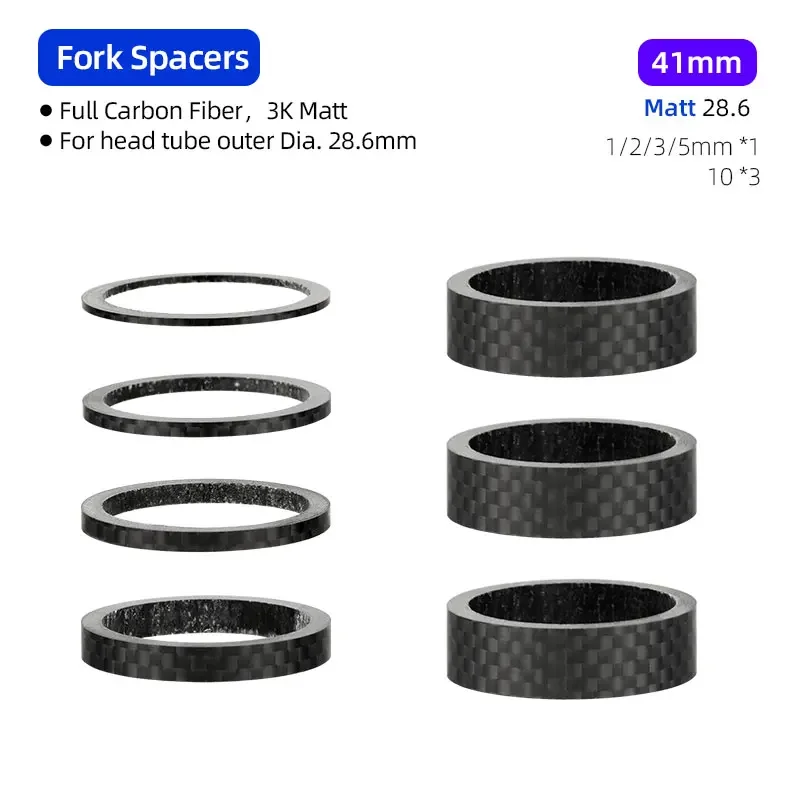 Fahrrad-Abstandshalter aus Kohlefaser für 1-1/8 Zoll 28,6 mm Gabel-Headset-Lenkervorbau, höhenverstellbare Unterlegscheiben, 3K-matte Ringe