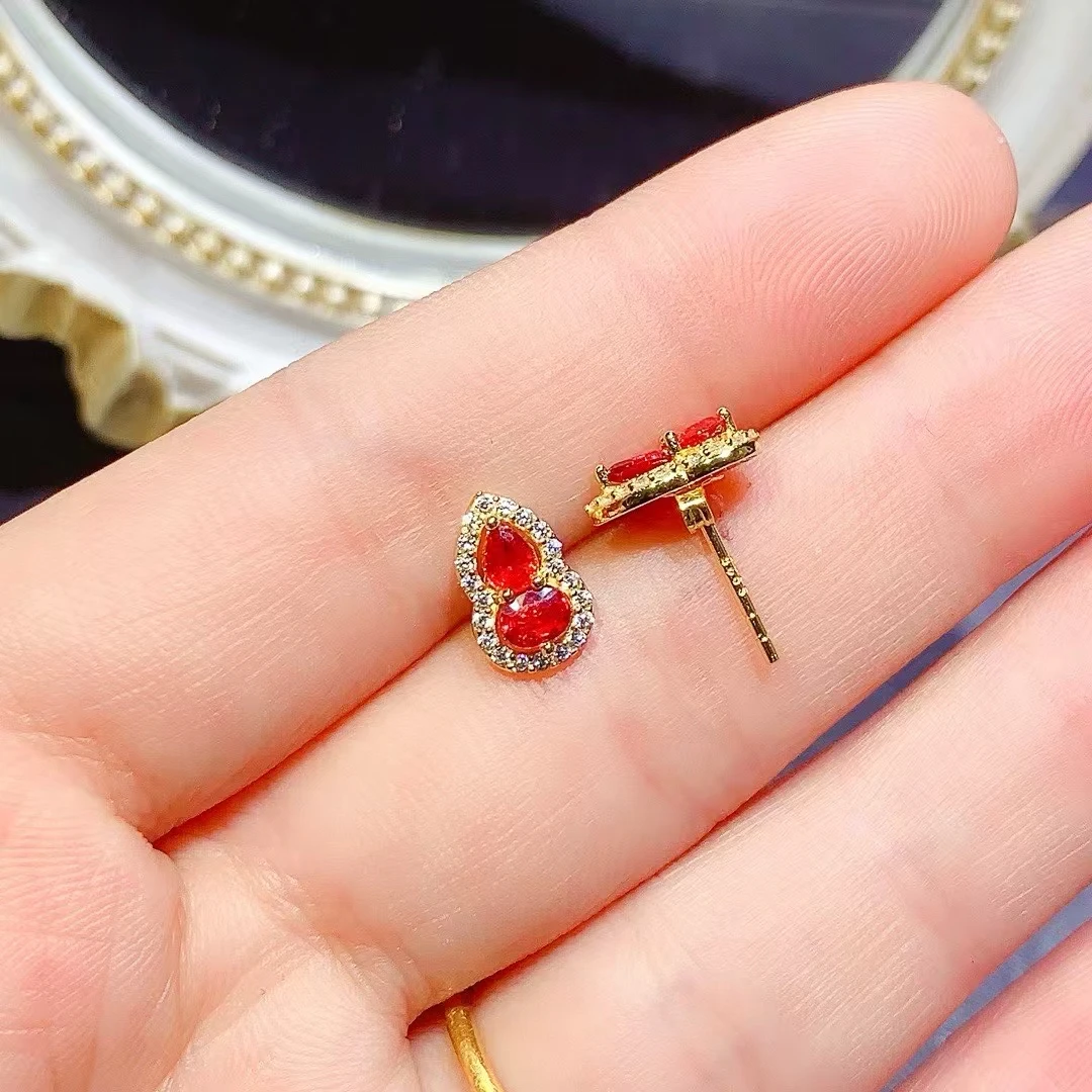KJJEAXCMY Natural Red Sapphire Earrings  S925 silver , electroplated locking color process, high clarity Full of luster