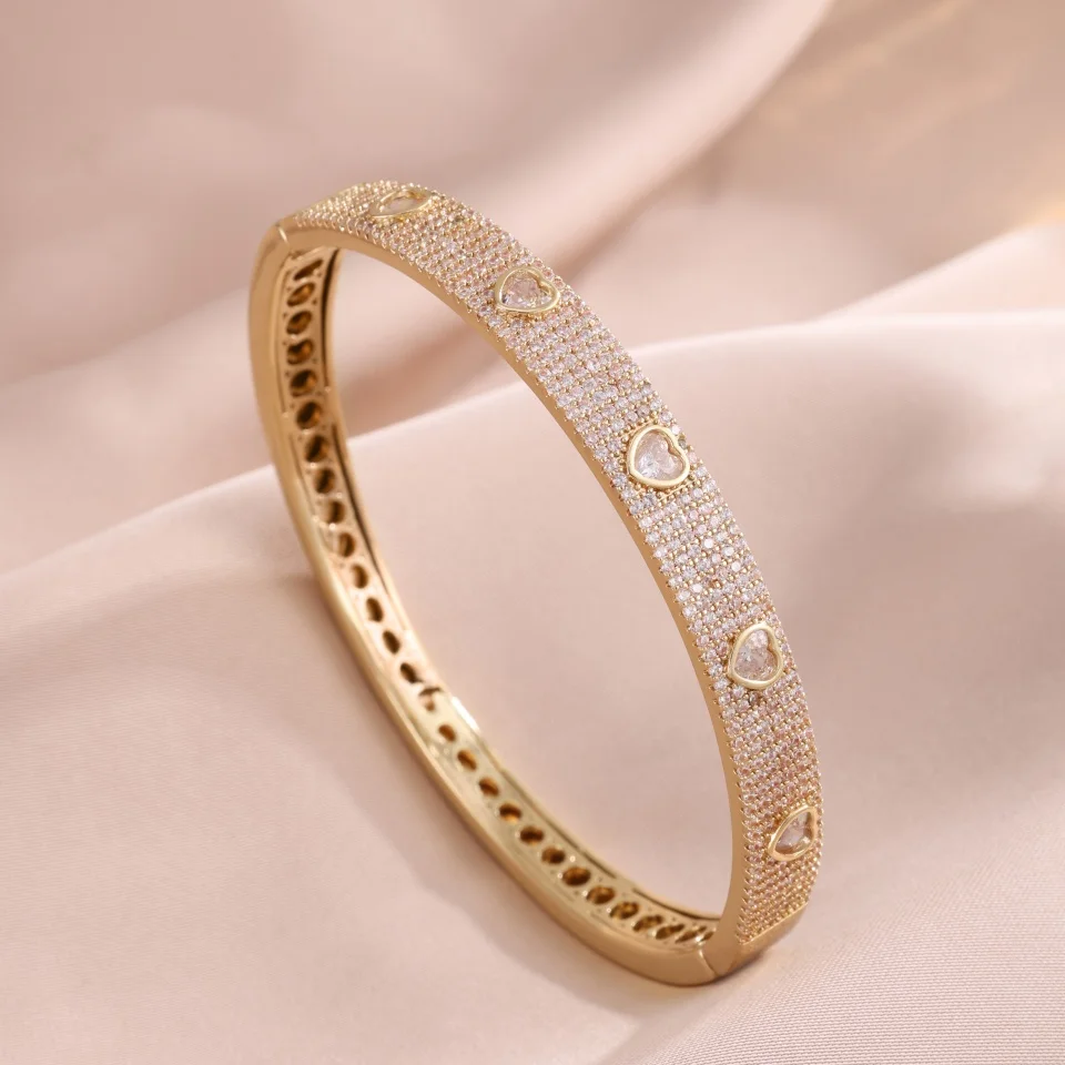 ZAKOL Luxury Nickel Free Micro Paved Heart Cubic Zirconia Bangle Bracelet For Women Sparkling Wedding Party Jewelry Gift view 5