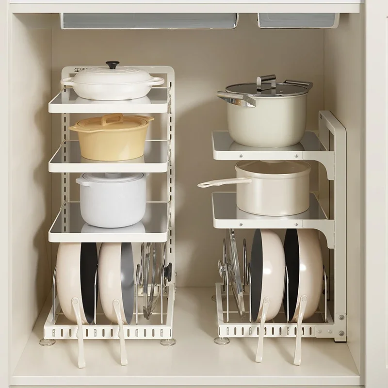 

White Multi-layer Shelf Organizer Carbon Steel Kitchen Storage Rack Adjustable Height Plate Stand Under Cabinet Kitchen Shelf