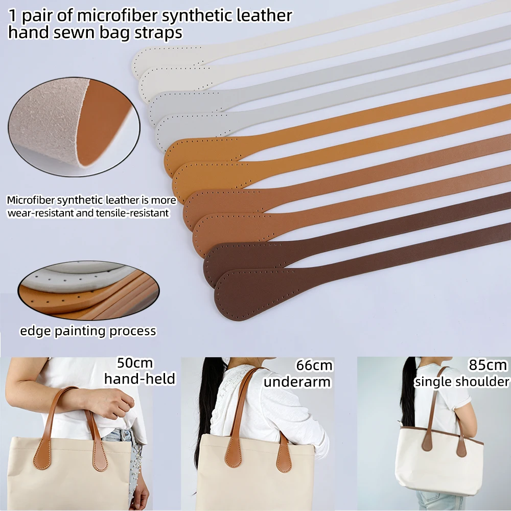 New 1 Pair of Bag Shoulder Straps with Hand-stitched Microfiber Synthetic Leather Bags Handles Replacement Hand-held Underarm