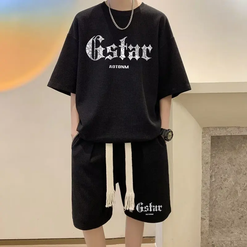 Korean Fashion Men Short Sets Hip Hop Casual Short Suit Gstar T Shirts Men Clothing 2 Piece Set Men Summer Tracksuit Men 2023