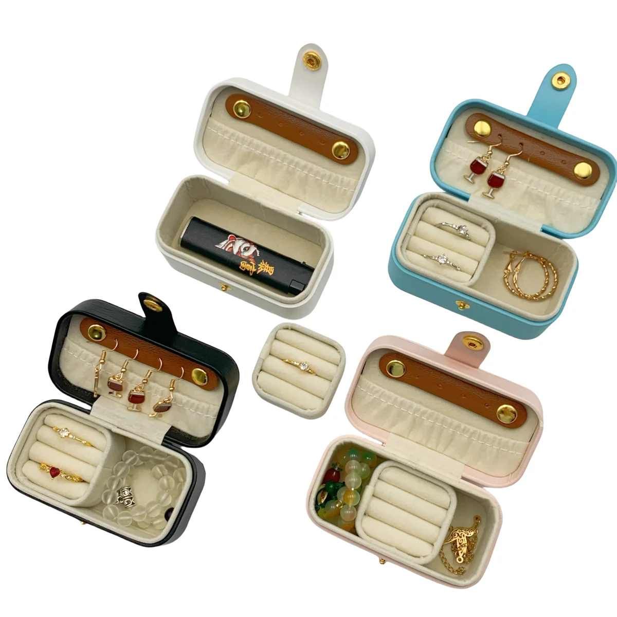portable PU leather jewelry ring, necklace, earring jewelry storage box suitable for women\'s daily travel jewelry carrying