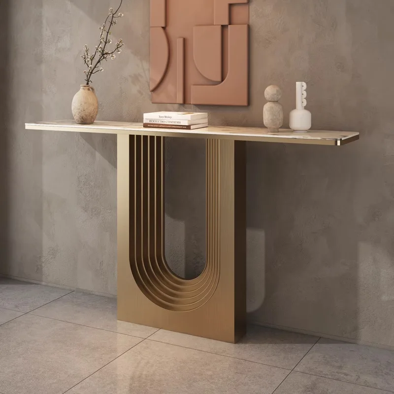 Xuanguantai entry living room corridor rock slab decorative strip case against the wall light luxury stainless steel entrance