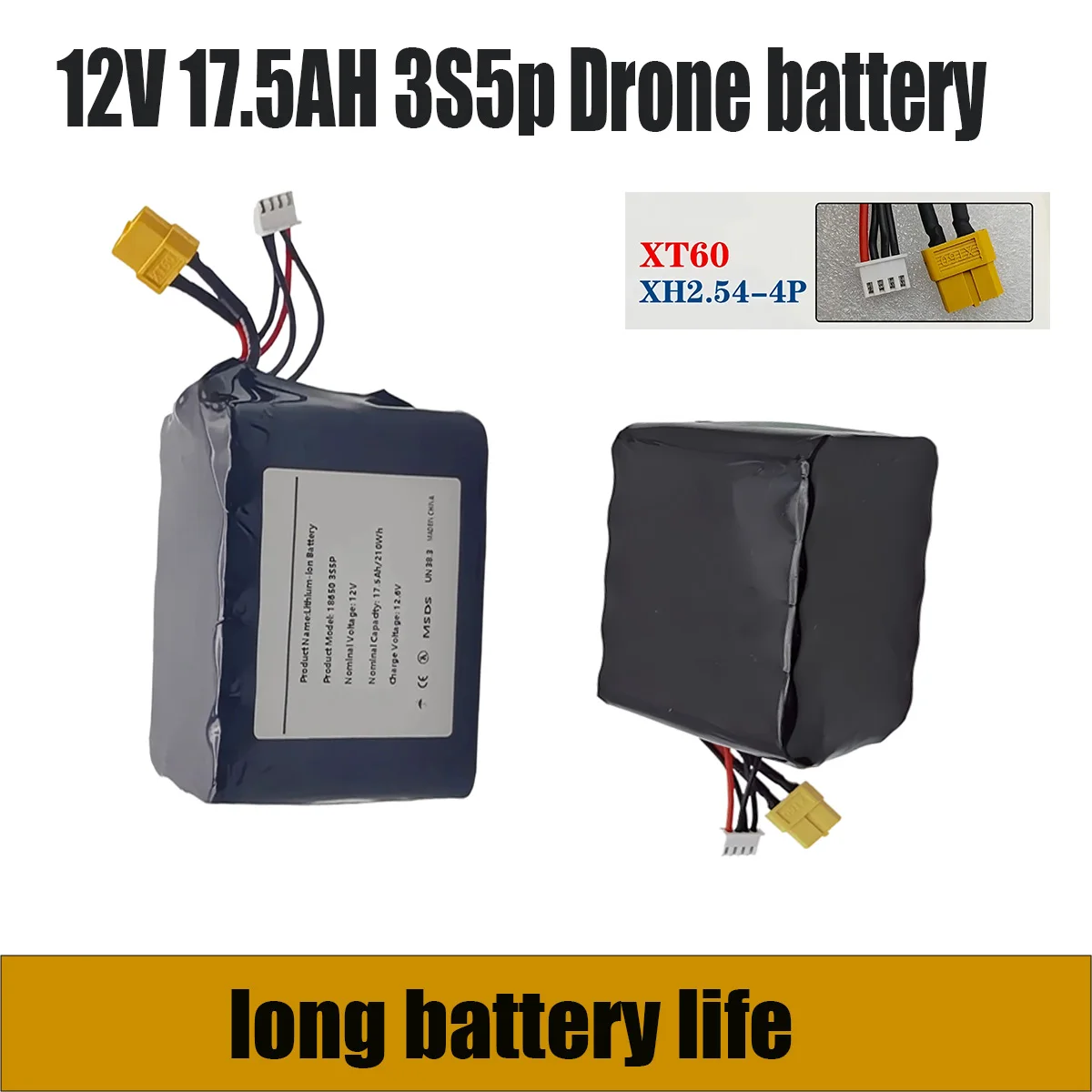 

12V 17.5Ah 3S5P 18650 Li-ion Battery Pack Rechargeable for RC Airplane Drone Quadrotor XH2.54-4P XT60 Connector