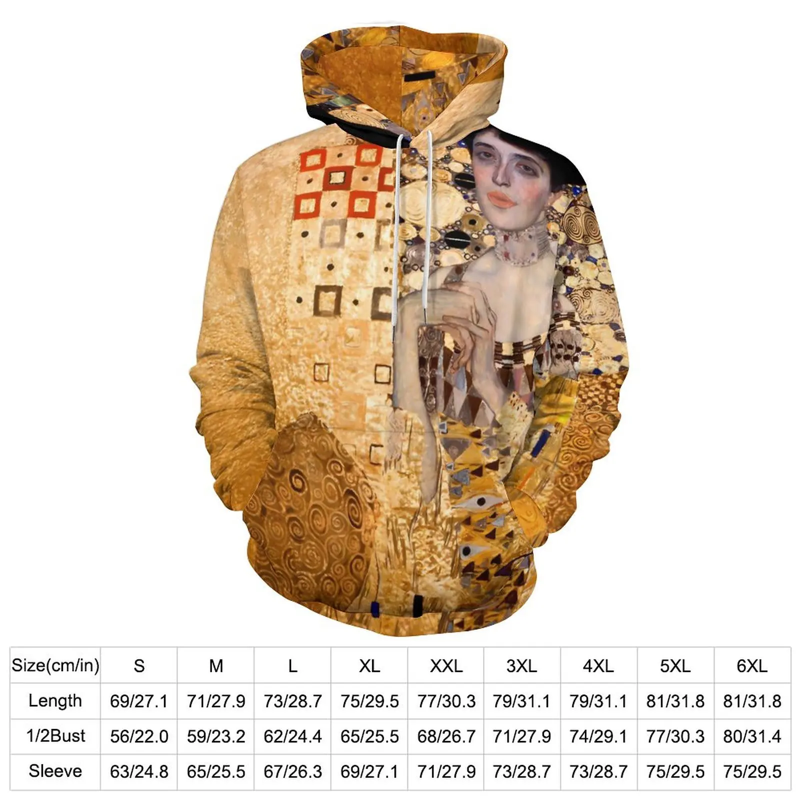 Gustav Klimt Art Casual Hoodies Portrait of Adele Cool Graphic Loose Hoodie Autumn Long-Sleeve Hip Hop Oversized Top