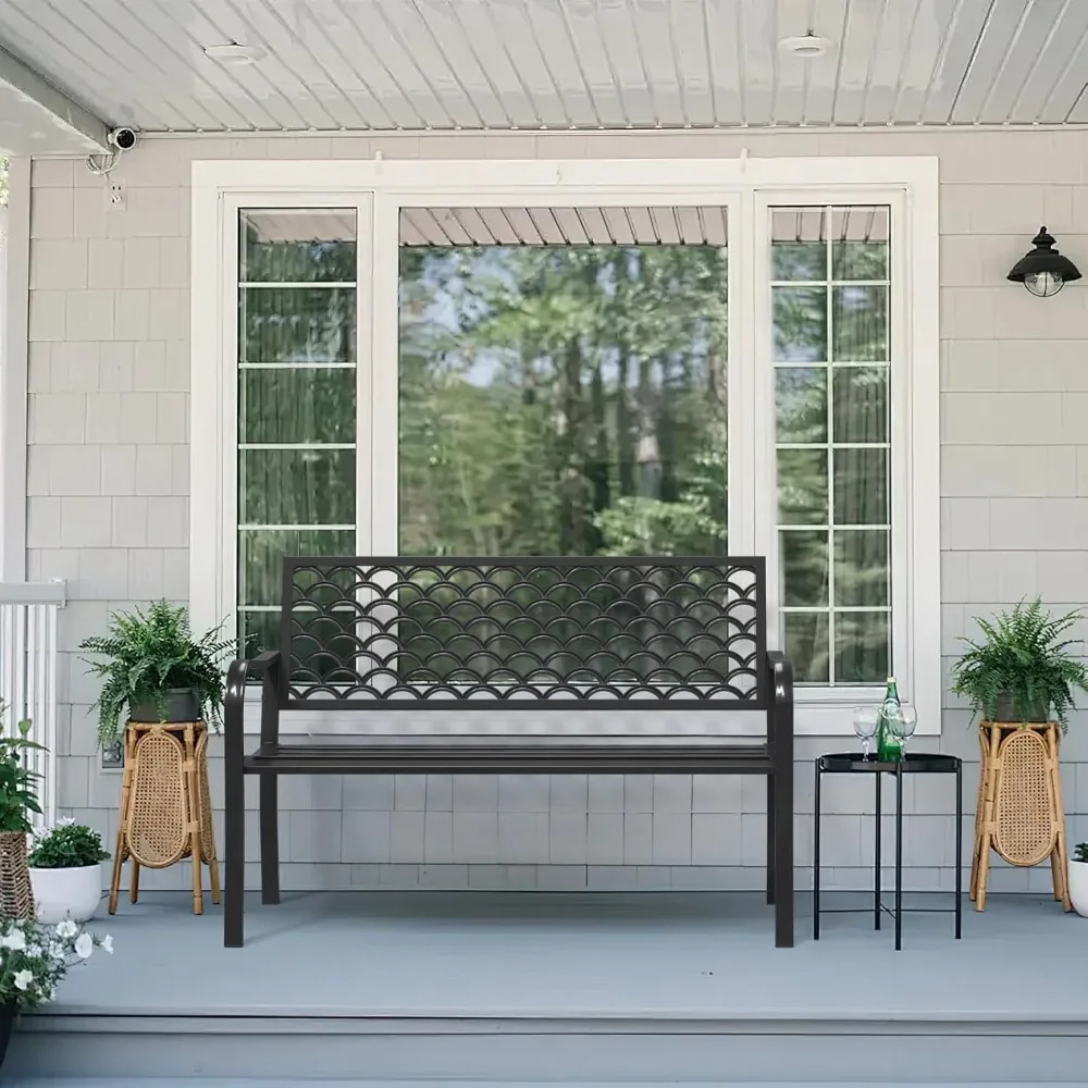 

Outdoor Bench Garden Bench, 50 Anti-Rust Patio Bench Clearance, Iron Metal Frame Outdoor Benches Weatherproof for Front Porch,