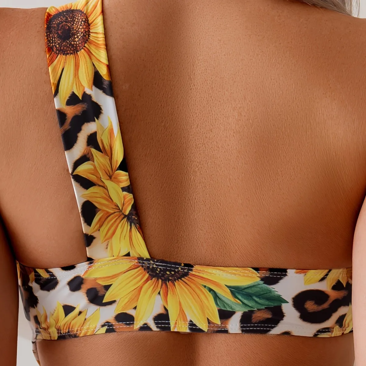 Sexy Sunflower One Shoulder Swimwear Women One Piece Swimsuit Bathing Suits Cut-out Swimming Suit Female for Beach Wear Monokini