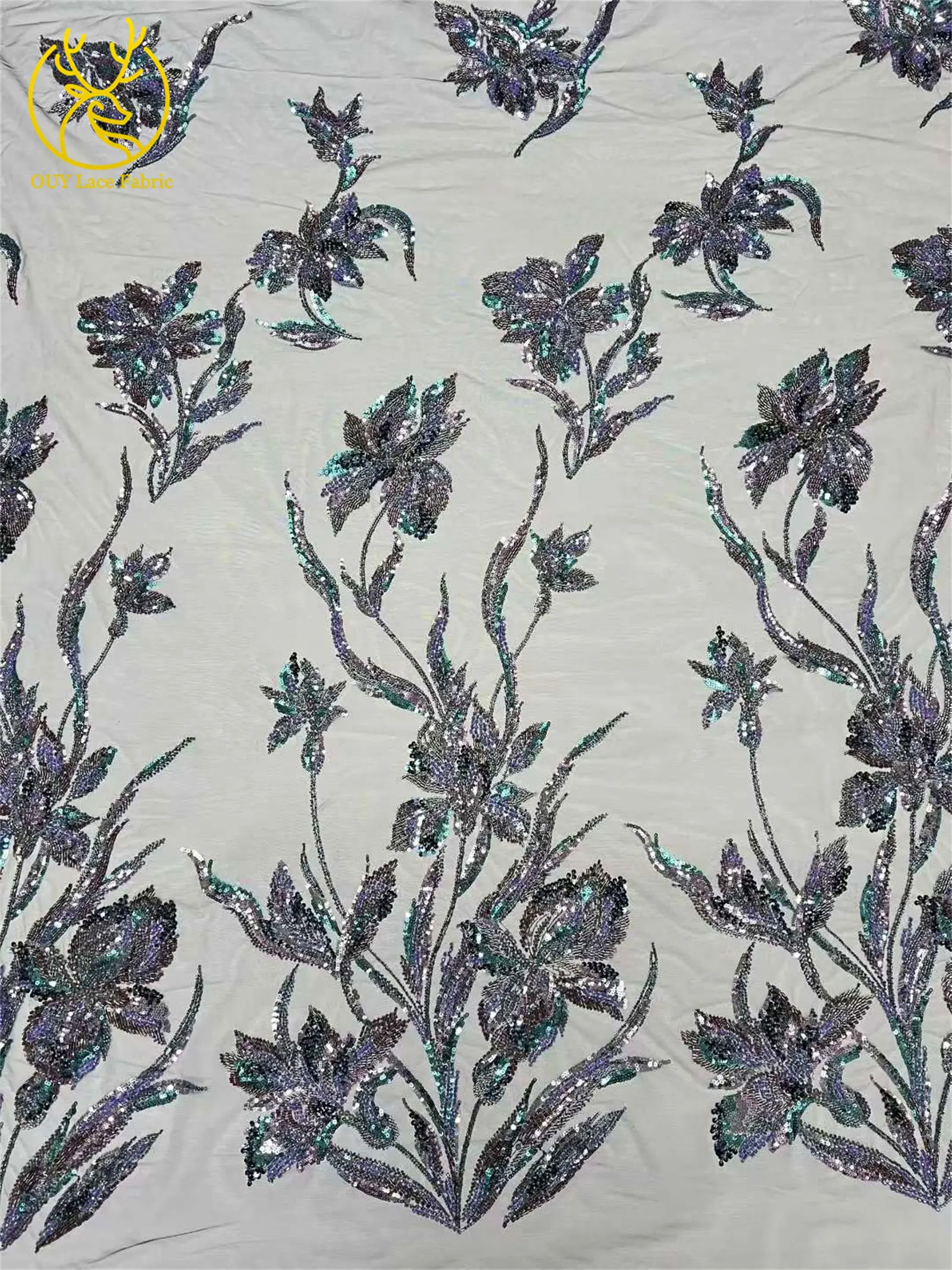Luxuriöser afrikanischer Brautkleidstoff mit Perlenstickerei 2026 – Neuer französischer nigerianischer bestickter Blumen-Pailletten-Spitzenstoff für Hochzeits- und Partykleider – Detail 6