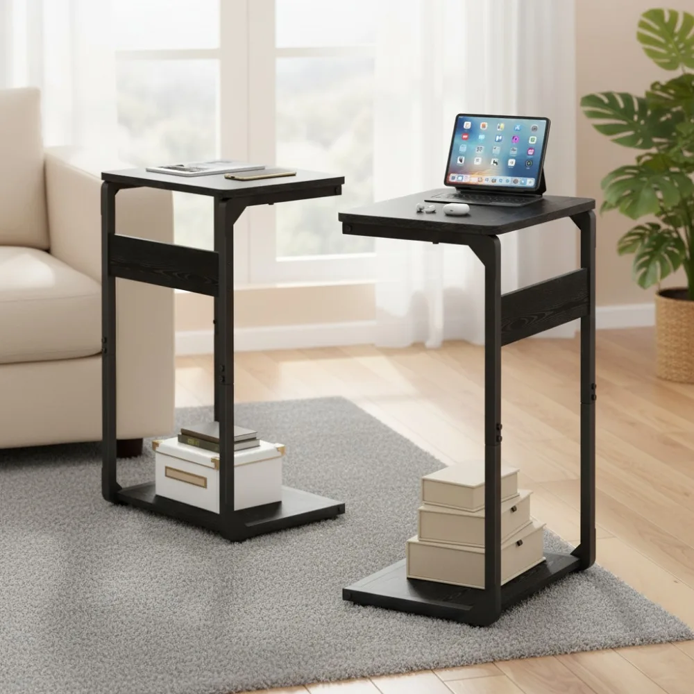 

C-Shaped End Table Set of 2, Slim Sofa Side Table for Living Room and Bedroom with Easy Assembly
