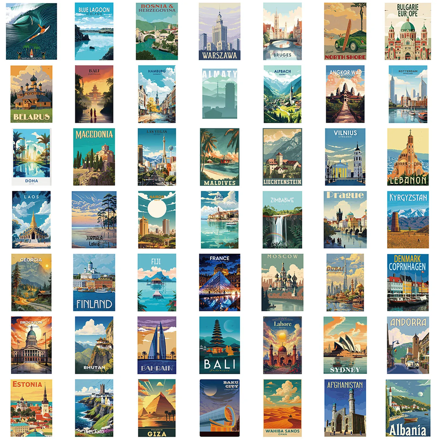 50/100 peças adesivos de vinil de marcos do mundo famosos-calques de PVC para laptops, garrafas de água, capacetes e muito mais