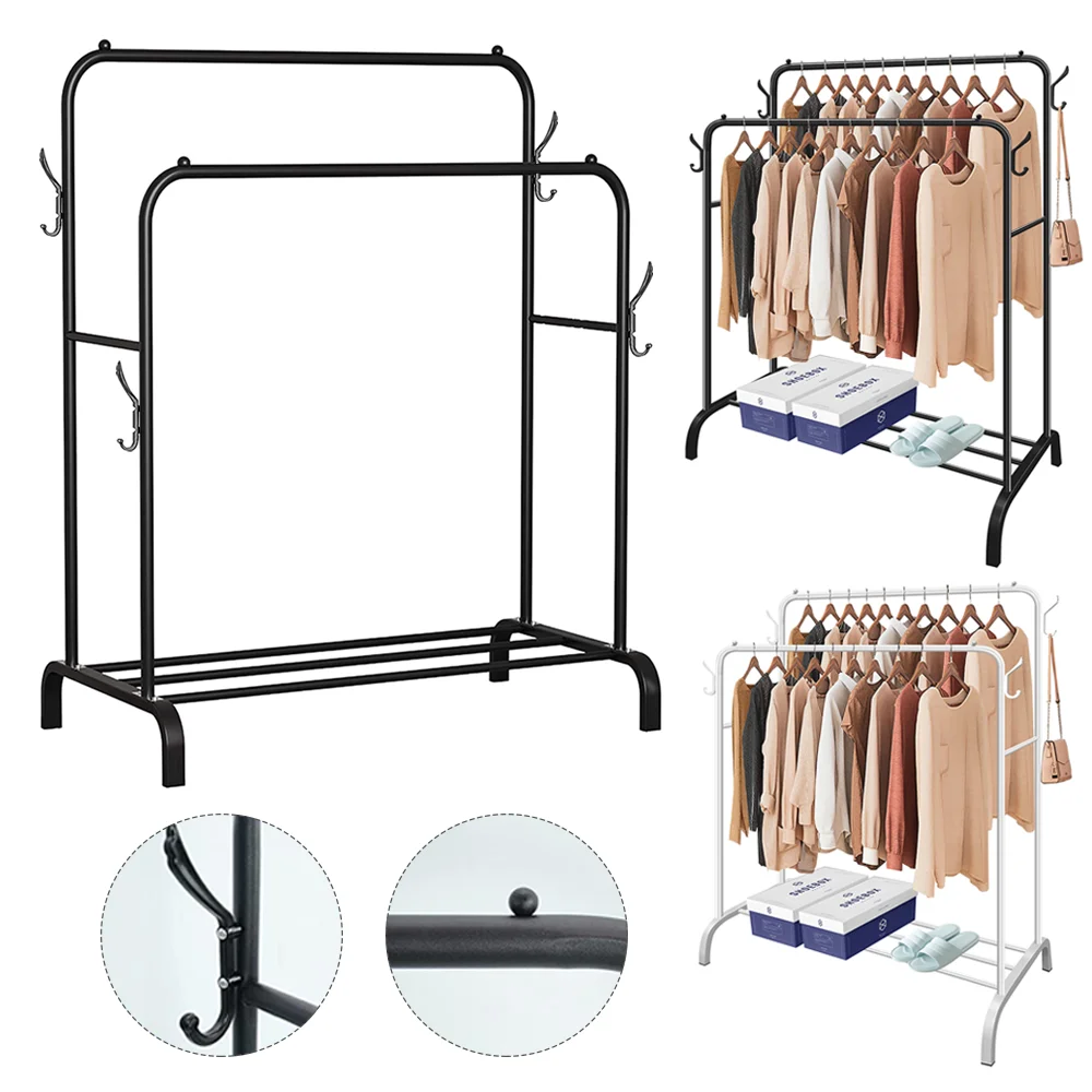 Porte-vêtements en métal lourd Double porte-vêtements support suspendu présentoir à vêtements étagère de rangement organisateur de placard roulant