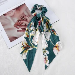 Romantic Silk Scarf  Rope Girl Hair Accessoires Retro Bow Hair Ring Chiffon Elastic Hair Bands Printed Ribbon Circle