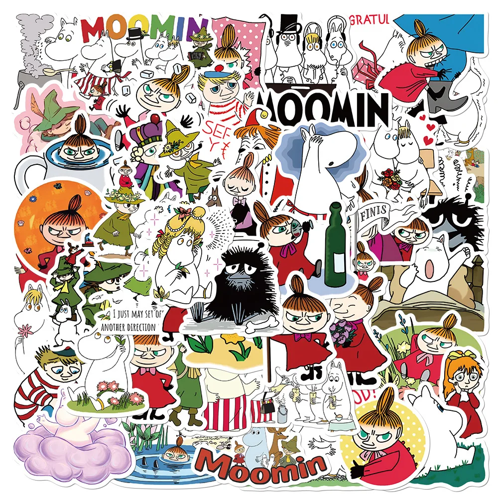 50pcs Cute Hippopotamus Moomins Stickers Kawaii Anime Graffiti For Luggage Laptop Water Bottle Icebox Decorative Sticker Toy