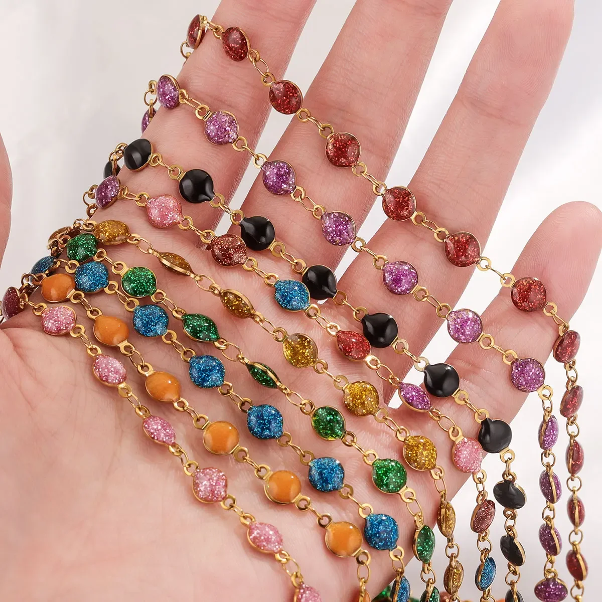 1meter Stainless Steel Colorful Enamel Round Metal Chains for DIY Necklace Bracelet Jewelry Making Supplies Handicraft Wholesale