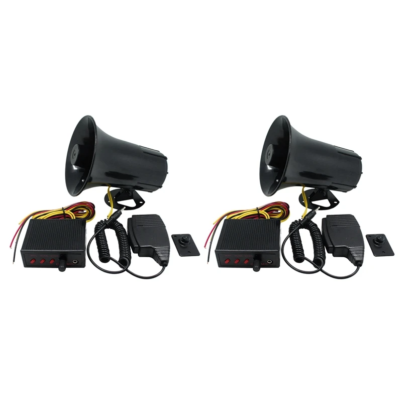 

2X 12V Police Siren Speaker 3 Tone Sound Volume Adjustment Vehicle Horn With Mic Loudspeaker Emergency Electronic