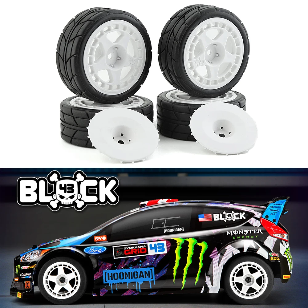 4PCS 65mm Rubber Tires Plastic Wheel Rim for 1/10 RC Rally Car HPI Tamiya Kyosho WRC Claw 43 Ken Block Fiesta XV01 TT02