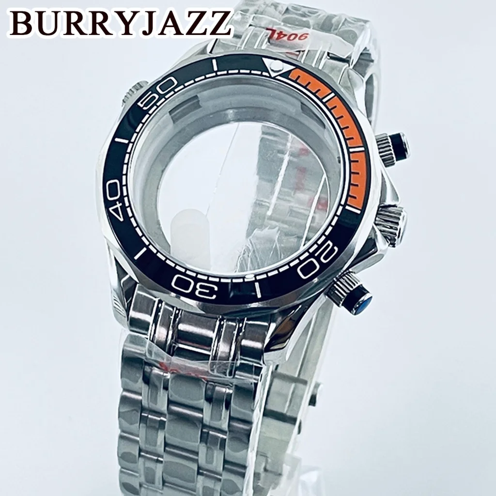 

Корпус для часов BURRYJAZZ 40 мм Seamaster 300 подходит для VK63 VK64, многофункциональный кварцевый хронограф, серебряный корпус для часов, сапфировое стекло