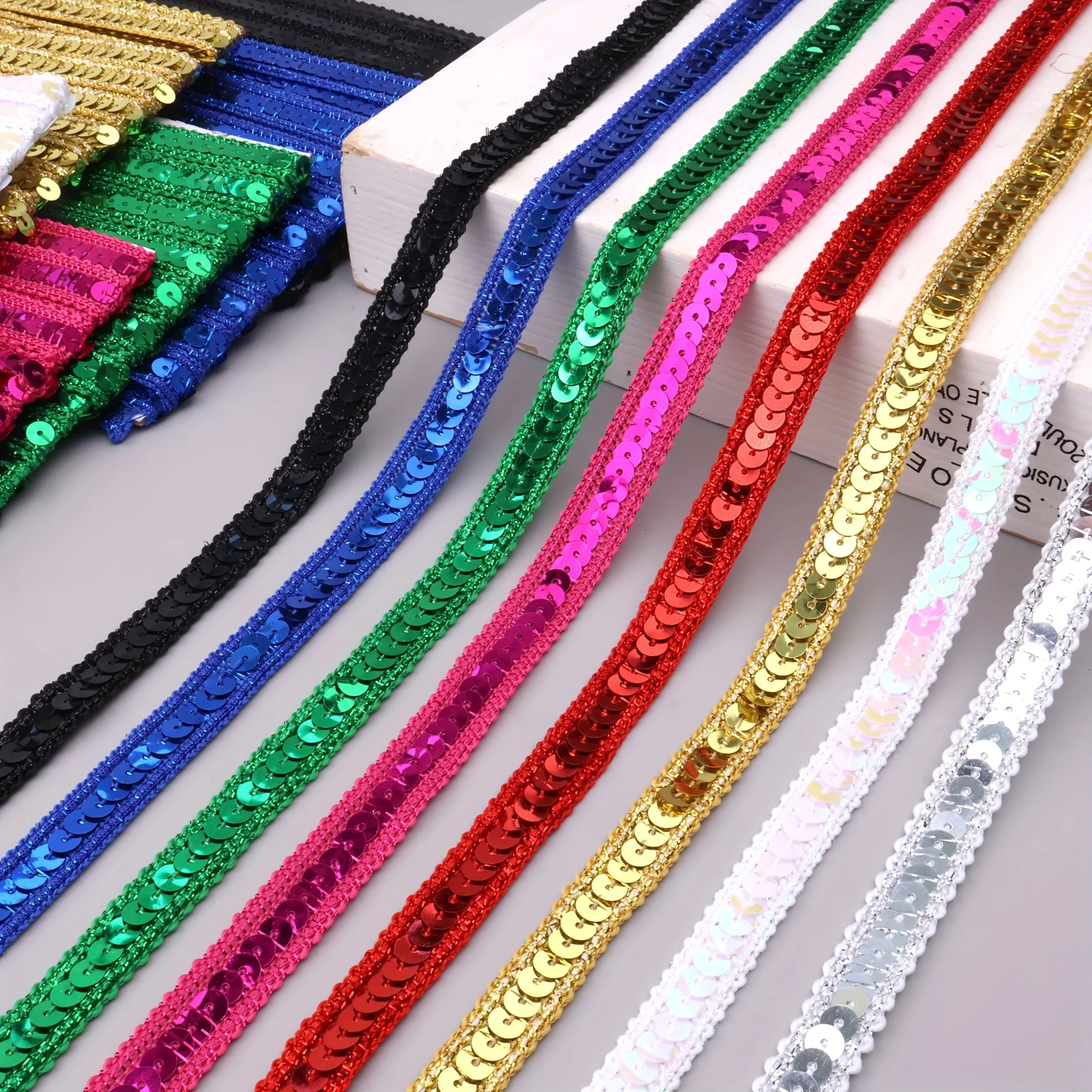 Sequin Ribbon Lace Trim Inelastic Glitter Braid for Sewing Crafts Dresses Costumes Vibrant Pink Blue Green Yellow White Black