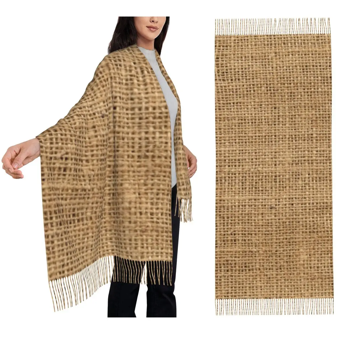 Braided Rattan Wood Wicker Printing Scarf Tassel Scarves Women Soft Warm Shawls and Wraps Large Fall Winter Shawl Wrap