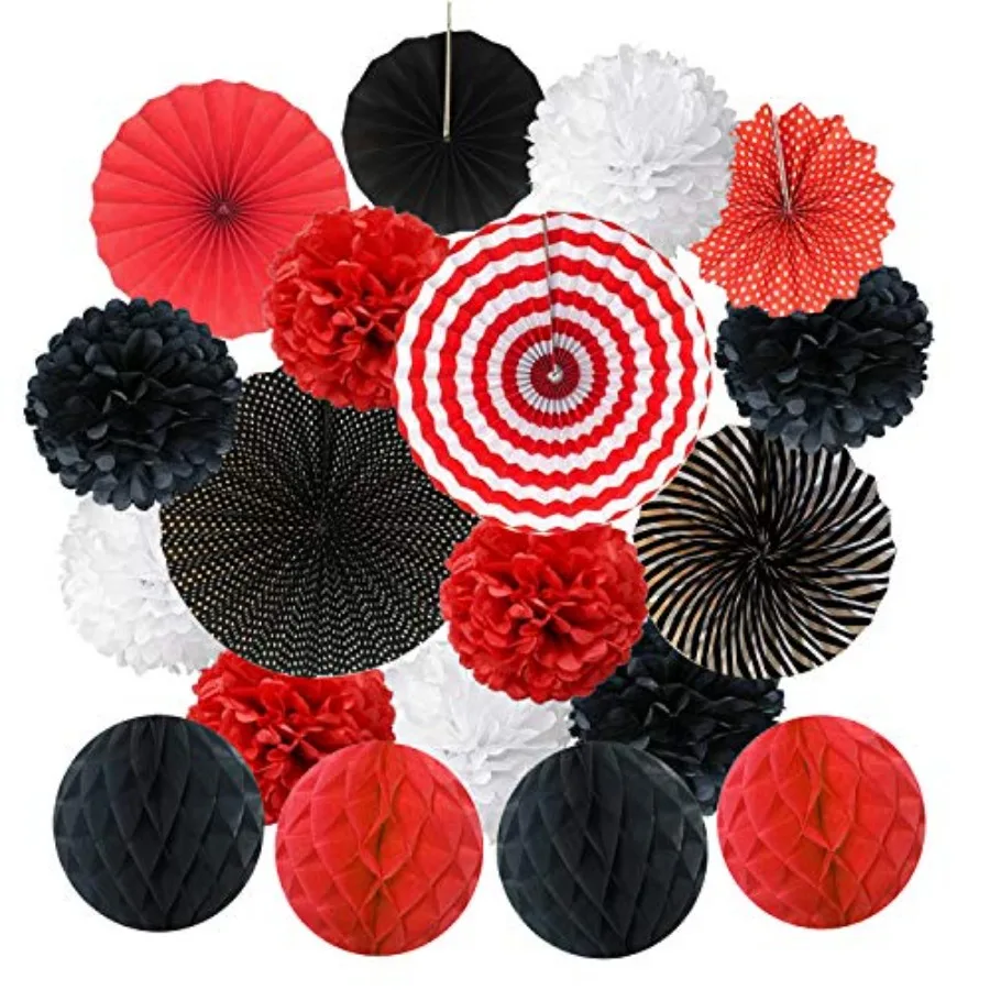 Hanging Paper Fan Set, Tissue Paper Pom Poms Flower Fan Honeycomb Balls for Birthday Baby Shower Wedding Festival Decorations -