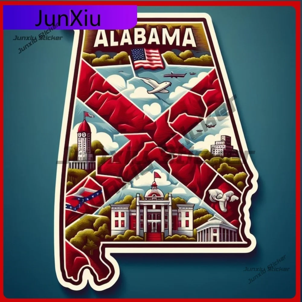Creative State Of Alabama And Flag Waterproof UV Resistant Vinyl Sticker Decal Protective Decoration Stylish Outdoor