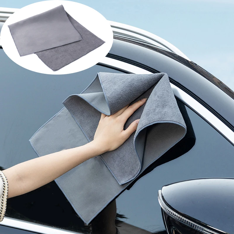 

Thickened Velvet Wash Towel Wipe Car Clean Cloth Cleaning Drying Absorption Smooth Cloth Grey Soft Double Layer Universal Auto