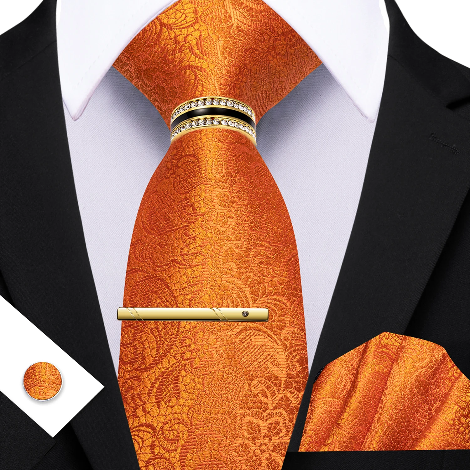 gravata-masculina-de-moda-com-estampa-paisley-floral-laranja-e-verde-lenco-de-bolso-abotoaduras-com-anel-de-gravata-e-prendedor-de-gravata-–-acessorios-para-terno-de-casamento