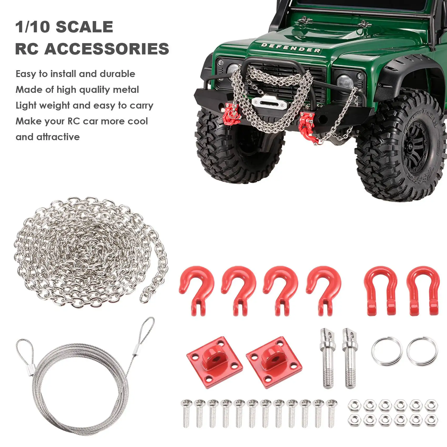FBIL-RC Parti di Automobili Gancio di Rimorchio in Metallo Catena di Traino Staffa per 1/10 RC Crawler Traxxas Trx4 Axial Scx10 Wraith D90 Tamiya