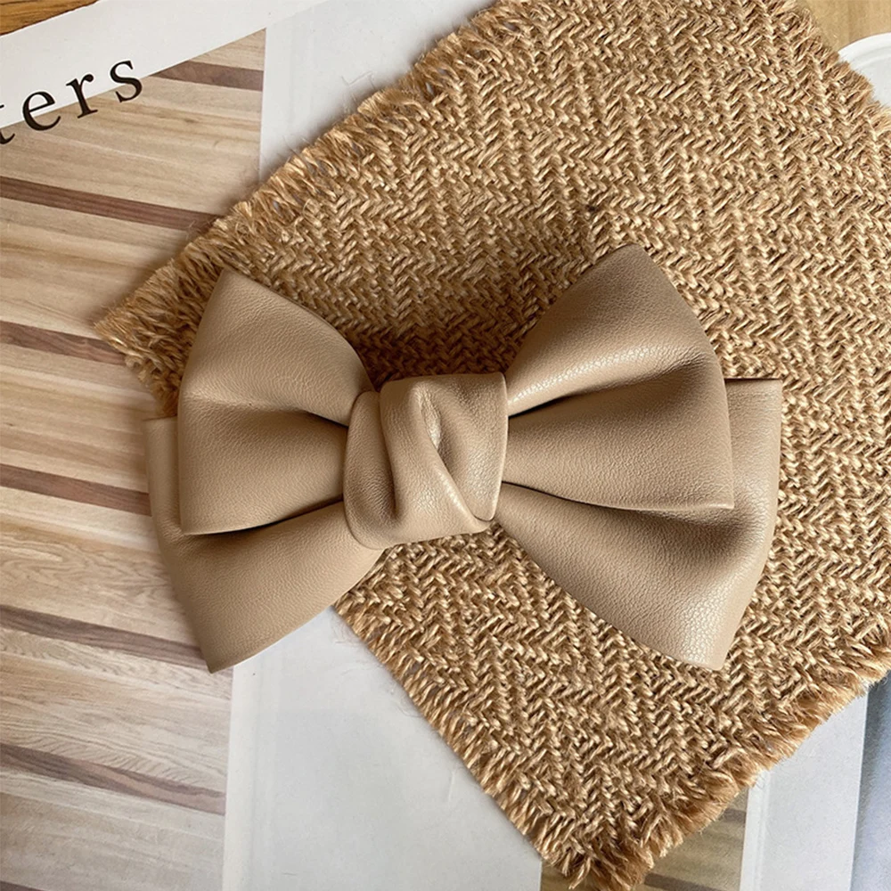 

Hair Ornament Fashion PU Leather Girls Women Solid Color Spring Clips Headwear Hair Clips Bow Hairpin